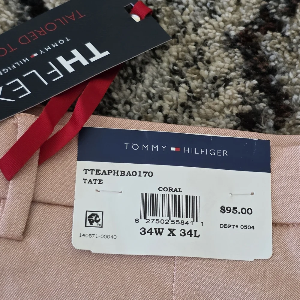 Tommy Hilfiger Mens ThFlex Dress Pants 34x34 Stretch Coral New $95 MRSP